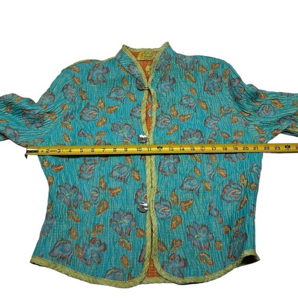 Reversible Orange Blue Floral Light Jacket Spring Coat Two Sided Three Button Up - Picture 9 of 10